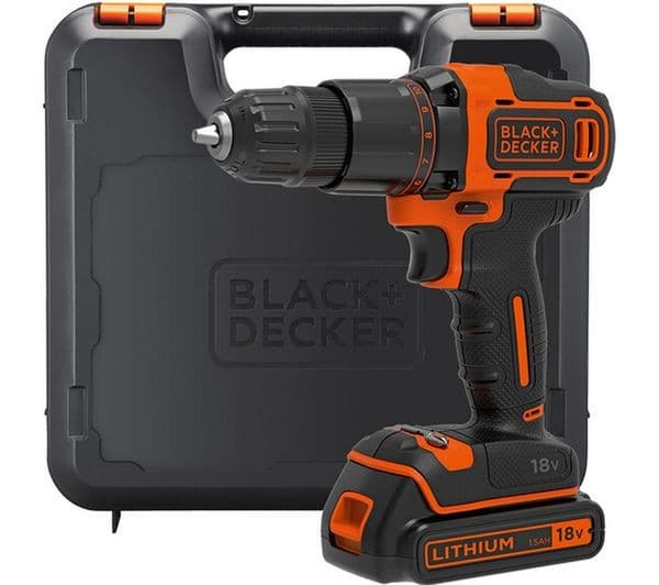 BLACK + DECKER BCD700S1K 18V Cordless 2 Gear Hammer Drill with 1 x 1.5Ah Battery, Charger & Kitbox - Black & Orange - Image 1