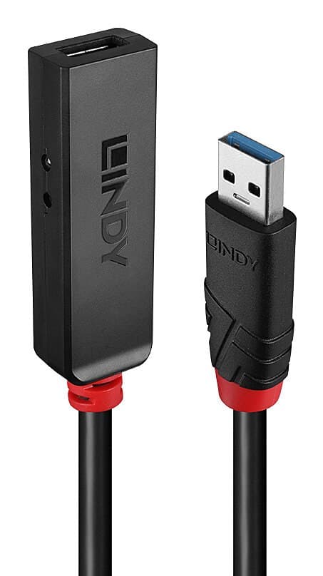 Lindy USB 3.0 Slim Active Extension Cable, USB-A Male to Female, 5Gbps, Black - 8m
