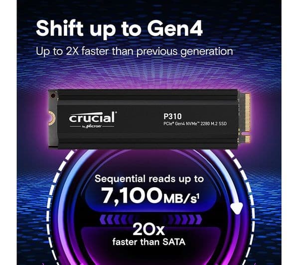 Crucial P310 M.2 2280 PCIe 4.0 NVMe SSD with Heatsink 1TB - Image 2