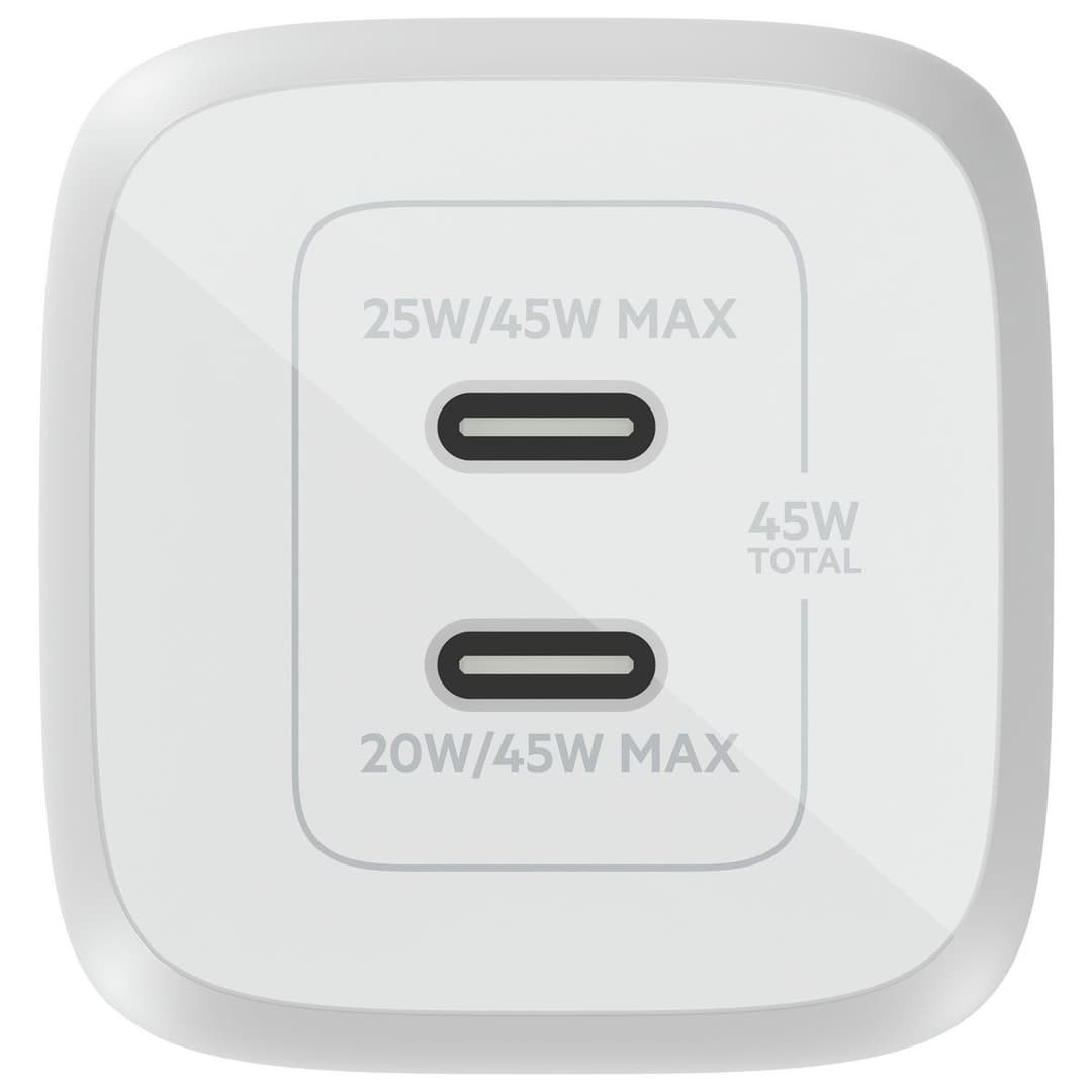 Belkin 45W Power Delivery Dual USB-C GaN Wall Charger-White - Image 2