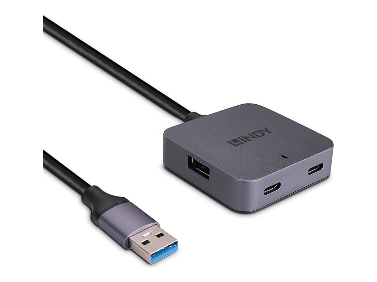 Lindy 4-Port USB 3.2 Gen 1 Hub with 5m Cable - Black & Grey