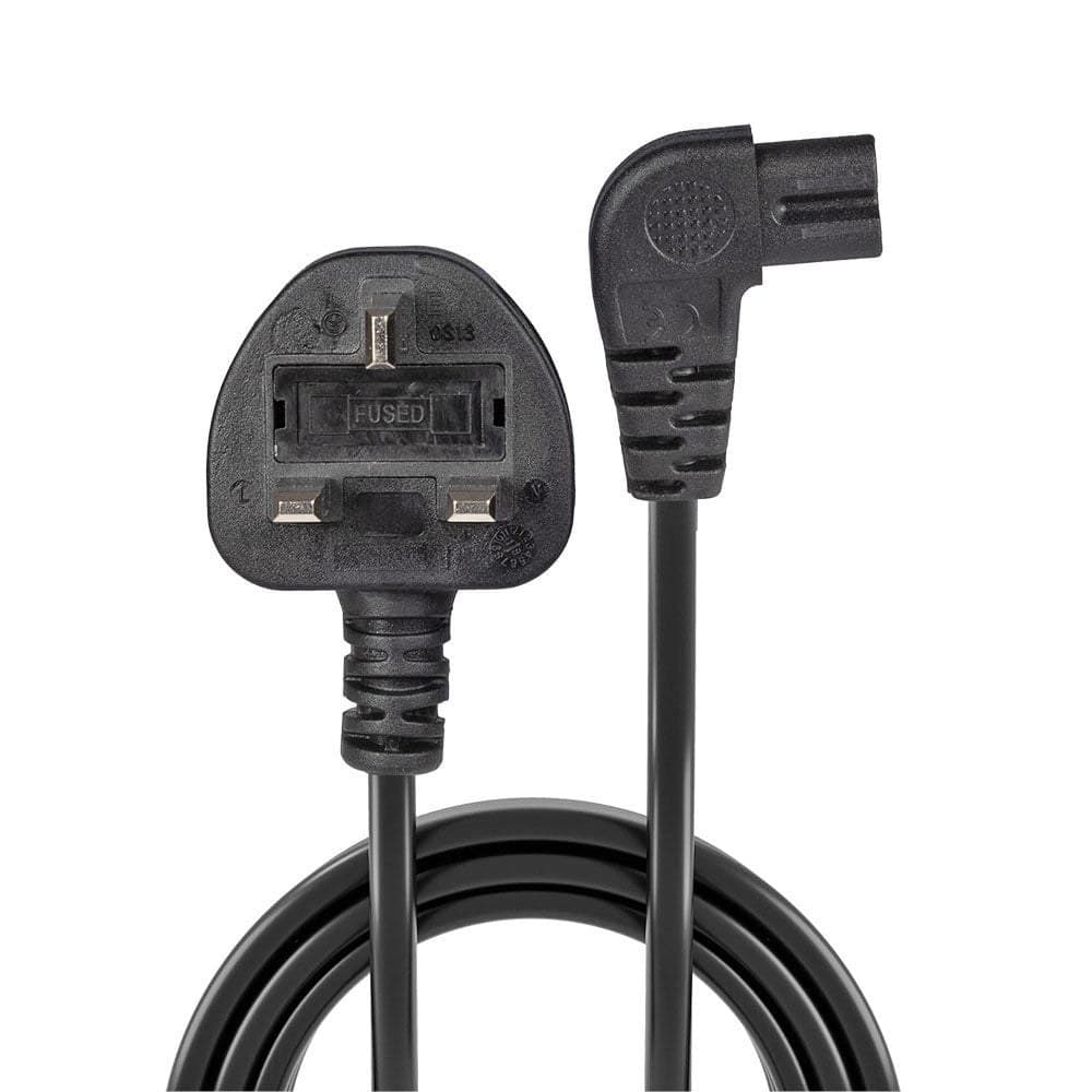 Lindy 0.5m UK 3 Pin Plug to Right Angled IEC C7 mains power Cable, Black - Image 2