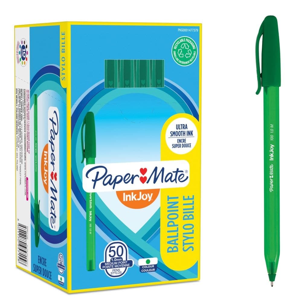 Paper Mate InkJoy 100 Capped Ballpoint Pen Medium 1.0mm Box of 50 - Green - Image 1