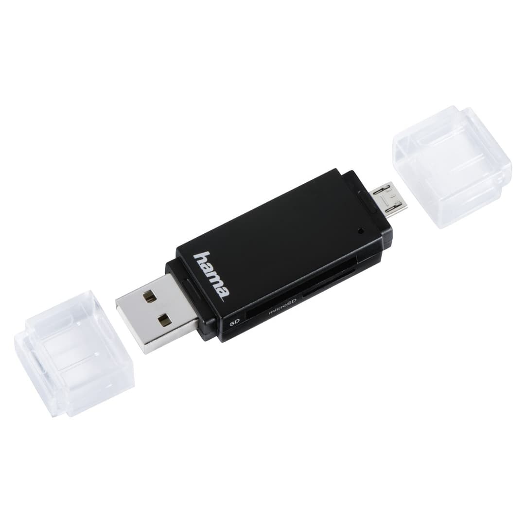 Hama Basic USB 2.0 OTG Card Reader for SD/microSD, Micro-USB - Black - Image 2
