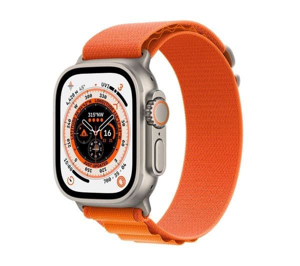 APPLE Watch Ultra Cellular - Titanium with Orange Alpine Loop, Medium, 49 mm