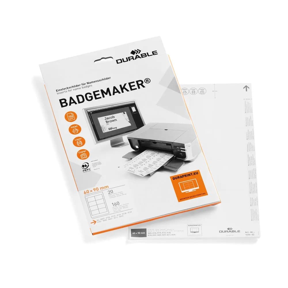 Durable BADGEMAKER Name Badge Insert Cards 150gsm - 60 x 90 mm (160 cards) - Image 1