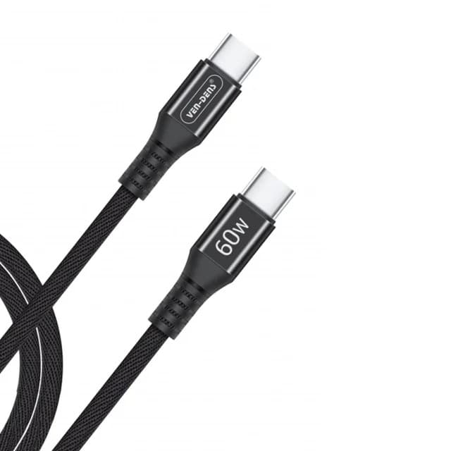 Ven-Dens 60W USB-C to USB-C Charging Cable 1.5M, Nylon Braided, Durable & Fast Charging, VD-DC0019 - Black