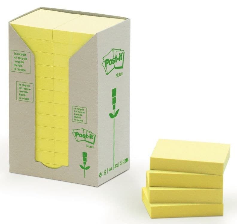 3M Post-it Recycled Notes 653-1T 38 x 51 mm - Yellow, 100 Sheets