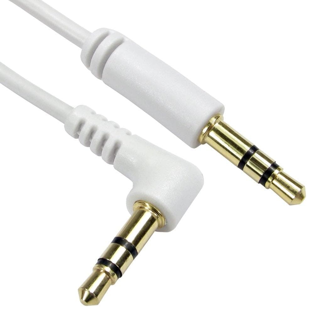 Cables Direct 2m Straight to Right-Angle 3.5mm Stereo Audio Cable - White - Image 1