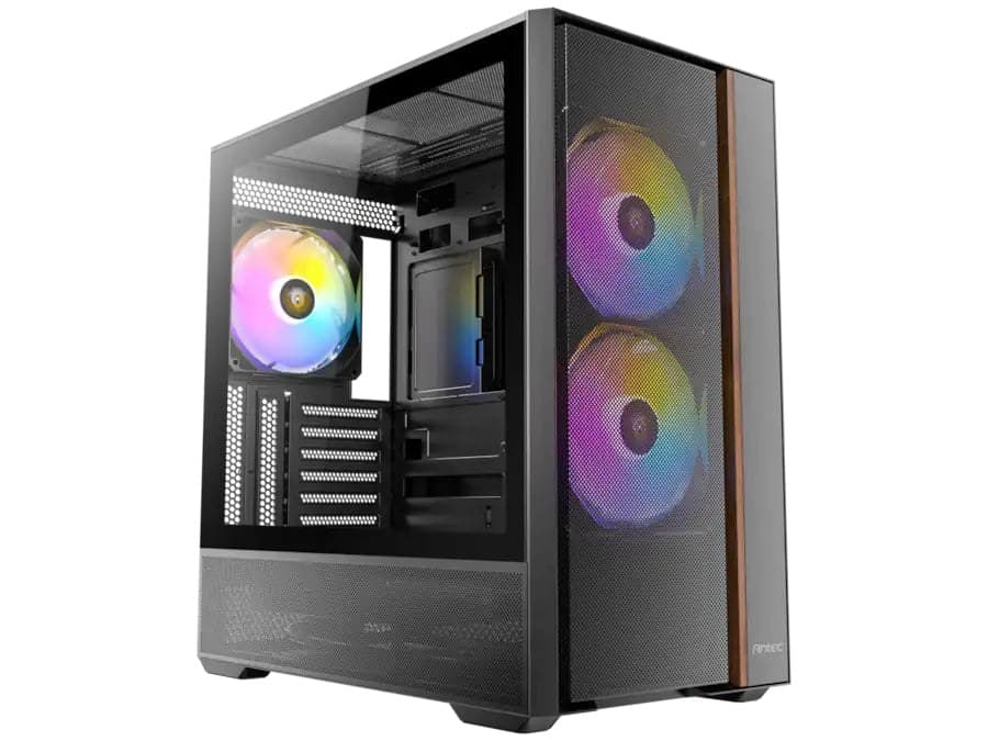 FLUX REAR 5 PWM Fans, F-LUX Platform Tempered Glass, 360 mm Radiator, ATX Mid-Tower Case - Premium Wood Accents - Image 1