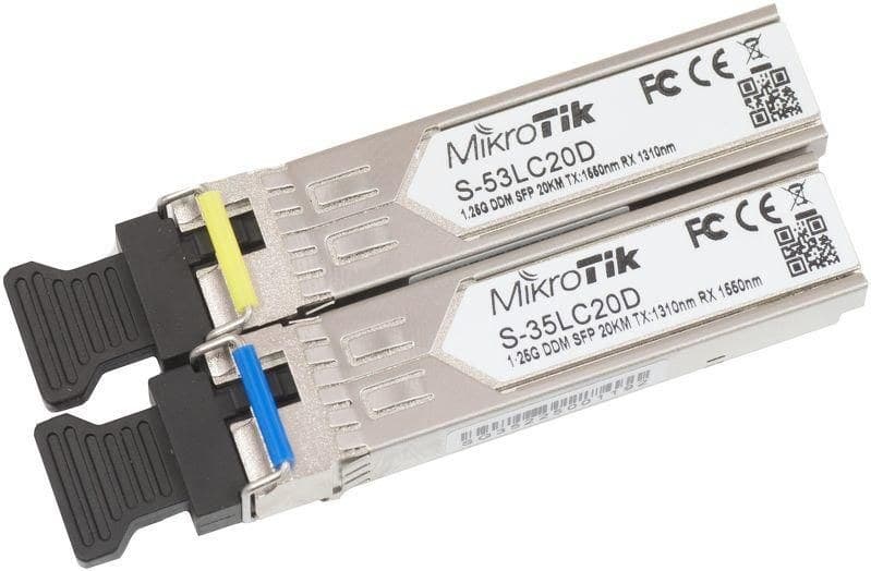 MikroTik S-3553LC20D SFP Module Pair (S-35LC20D + S-53LC20D) 1.25G Single-Mode BiDi LC 20km
