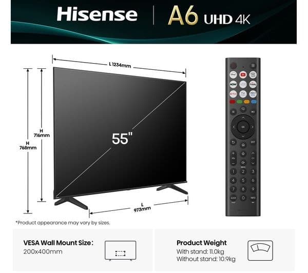 Hisense A6Q 4K UHD HDR Smart LED TV with Freely - 55-inch (55A6QTUK) - Image 2