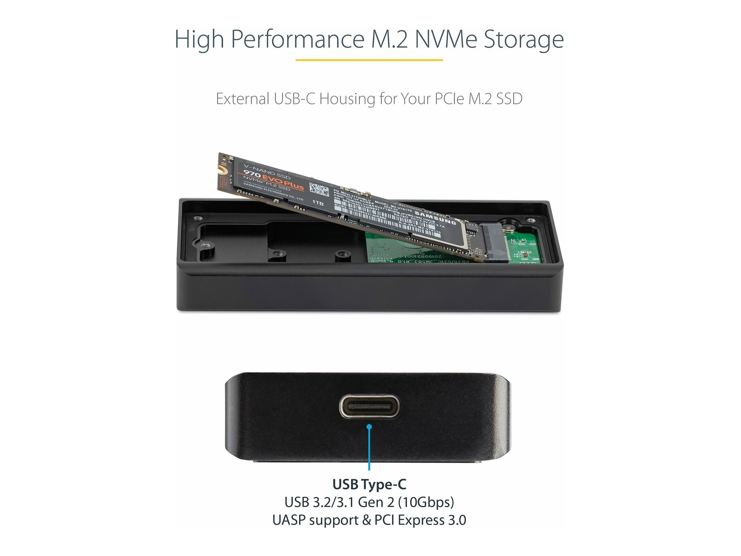 StarTech.com USB-C 10Gbps M.2 NVMe PCIe SSD Enclosure, Rugged Aluminum External M.2 PCIe M-Key Case IP67 Rated, 1GB/s Read/Write, Supports 2230/2242/2260/2280, TB3 Compatible, Mac/PC - 1.6ft USB-C Cable Incl - storage enclosure - M.2 Card - USB 3.2 (Gen 2