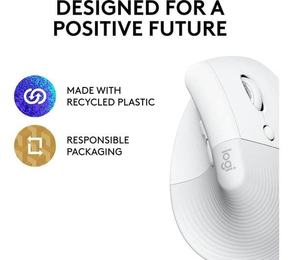 Logitech Lift Vertical Ergonomic Mouse - White - Image 5