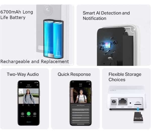 TP-LINK Tapo D230S1 2K 5 MP WiFi Video Doorbell with Chime - White - Image 6