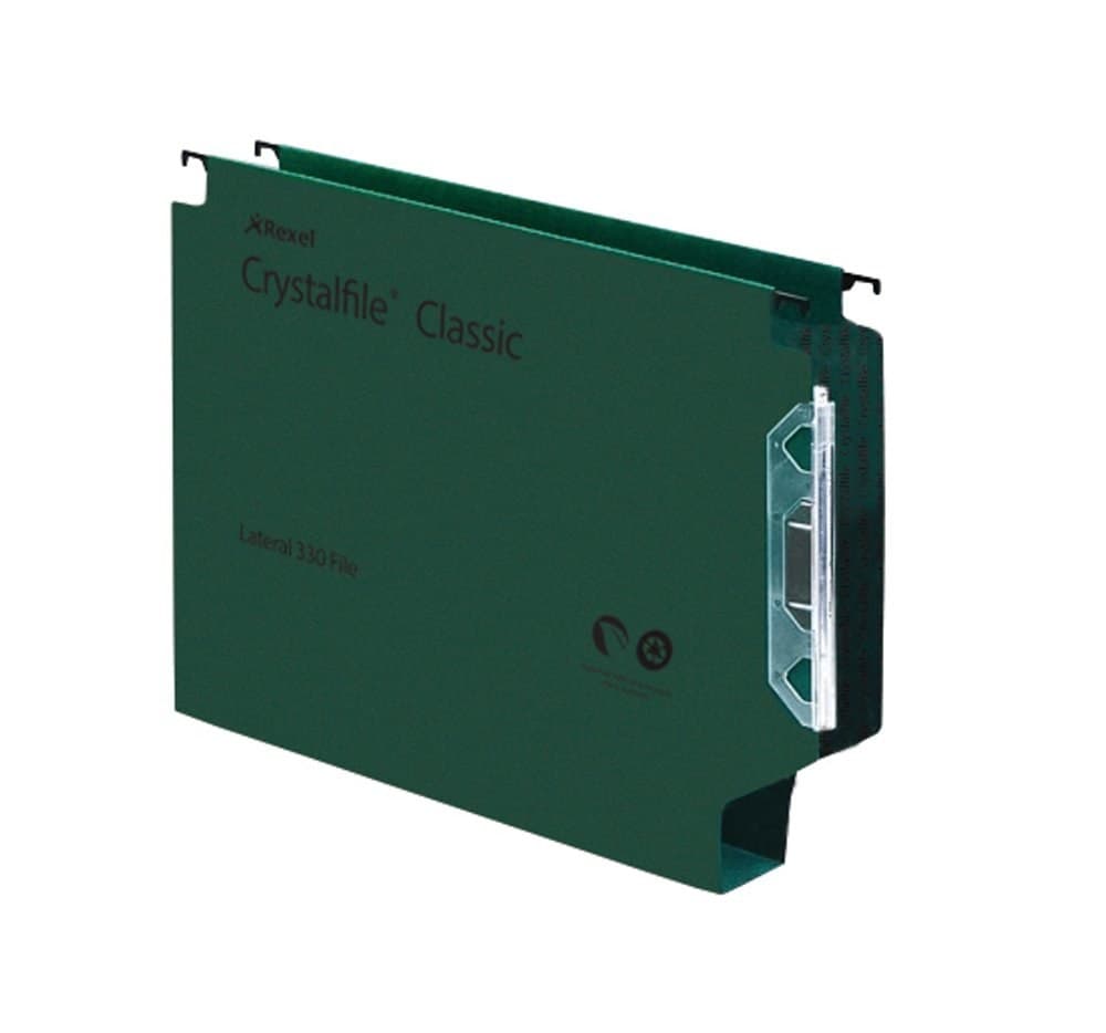 Rexel Crystalfile Classic '330' Lateral File Green, Pack of 25 - 50mm - Image 1