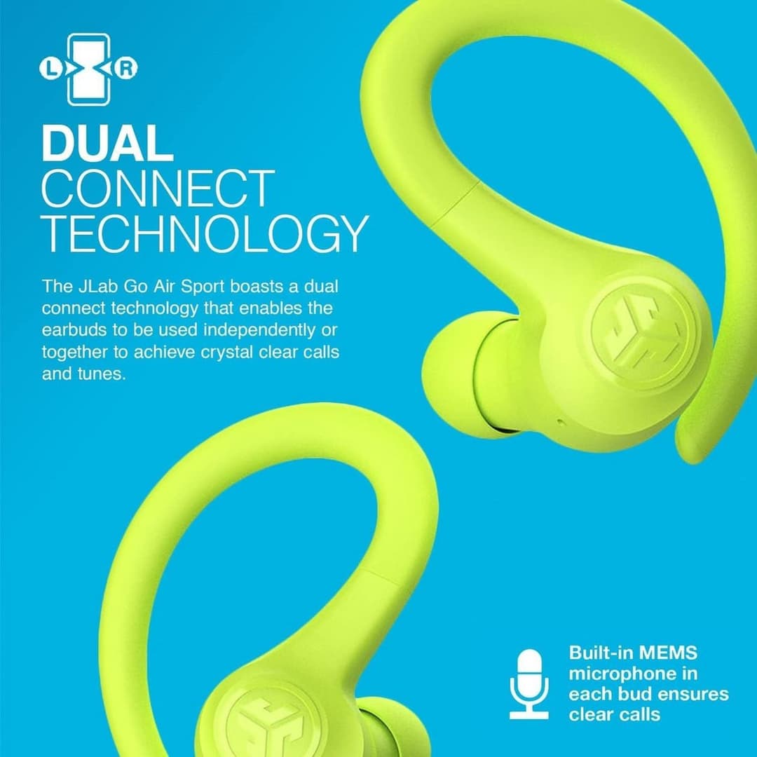 JLab GO Air Sport True Wireless Earbuds - Neon Yellow - Image 5