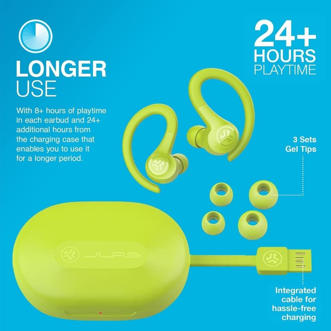 JLab GO Air Sport True Wireless Earbuds - Neon Yellow - Image 8