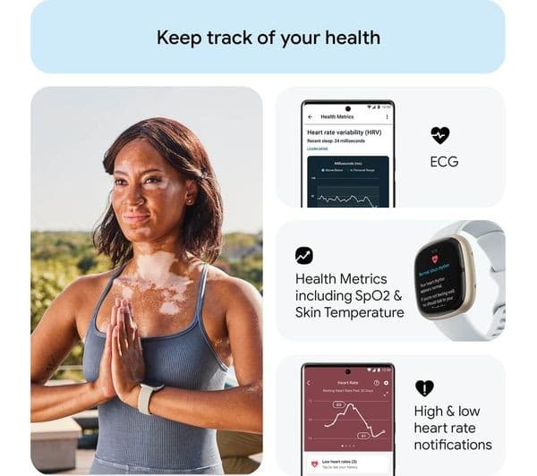 Fitbit Sense 2 Smartwatch - Blue Mist/Soft Gold - Image 2