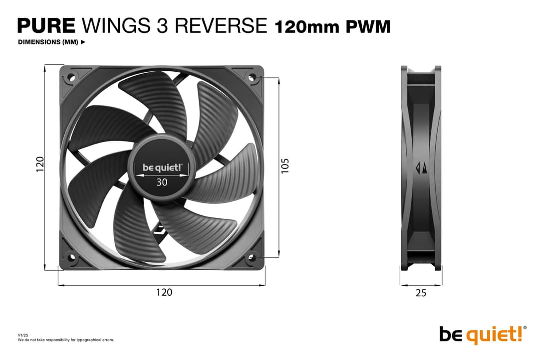 be quiet! Pure Wings 3 120mm PWM Reverse Triple Pack Case Fans - Black - Image 4