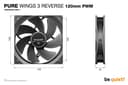 be quiet! Pure Wings 3 120mm PWM Reverse Triple Pack Case Fans - Black thumbnail 4