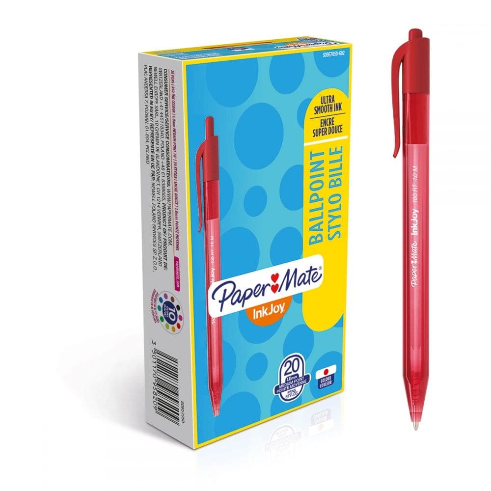 Paper Mate InkJoy 100 RT Retractable Ballpoint Pen 1.0mm Medium Box of 20 - Red - Image 1