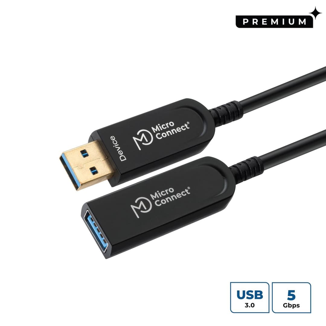 MicroConnect Premium Optic Fibre USB 3.2 Gen 1 A-A Active Extension Cable, 20m (USB3.0AAF20AOP) - Image 1