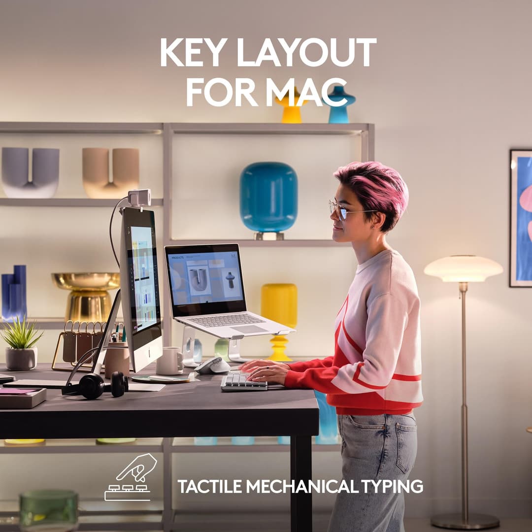 Logitech MX Mechanical Mini for Mac Wireless Illuminated Keyboard - Tactile Quiet Switches - Pale Grey - Image 2