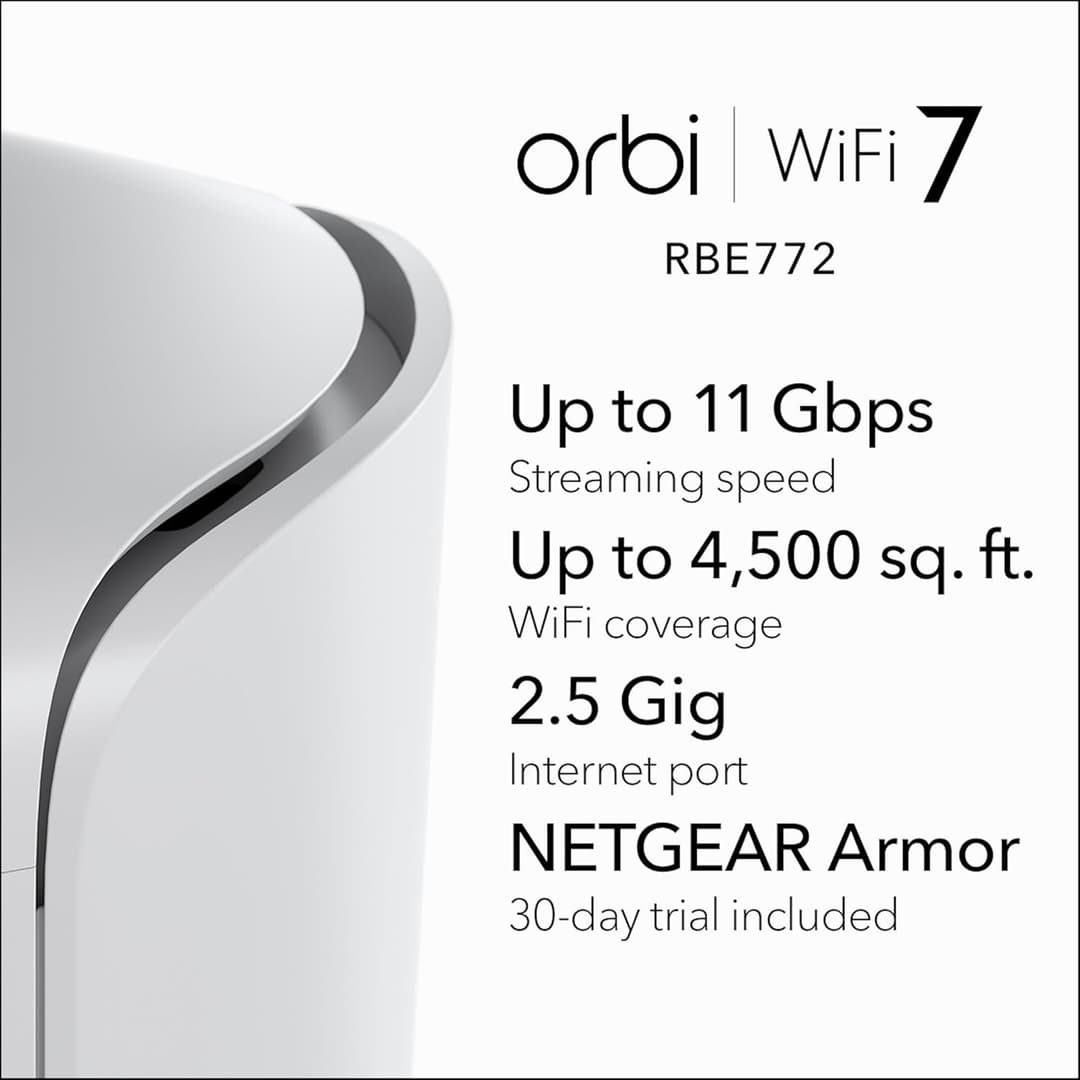 Netgear Orbi 770 Series RBE772 WiFi 7 Tri-Band Mesh System, 2-Pack (Router + Satellite) - White - Image 2