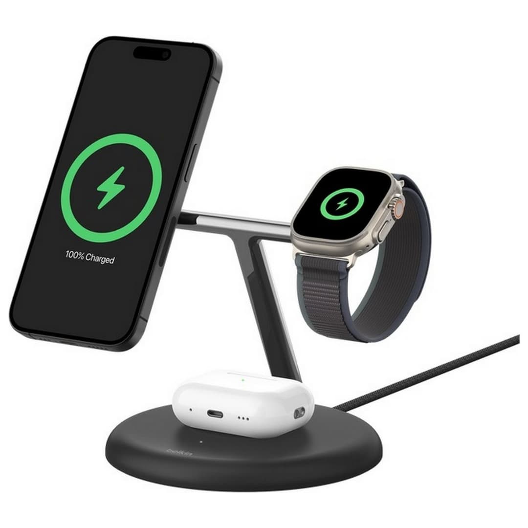 Belkin BoostCharge Pro 3-in-1 Magnetic Wireless Charging Stand with Qi2 15W - Black - Image 1