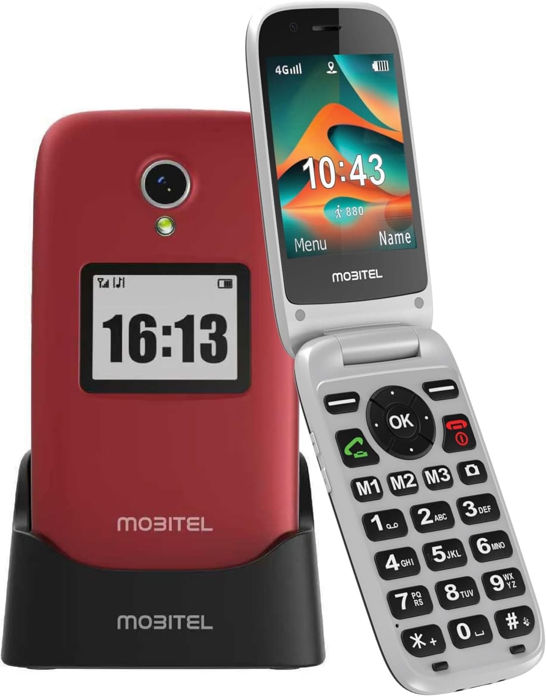 Mobitel 8010 4G Senior Mobile Phone Flip Design Loud Speaker Charging Dock Red - Image 1