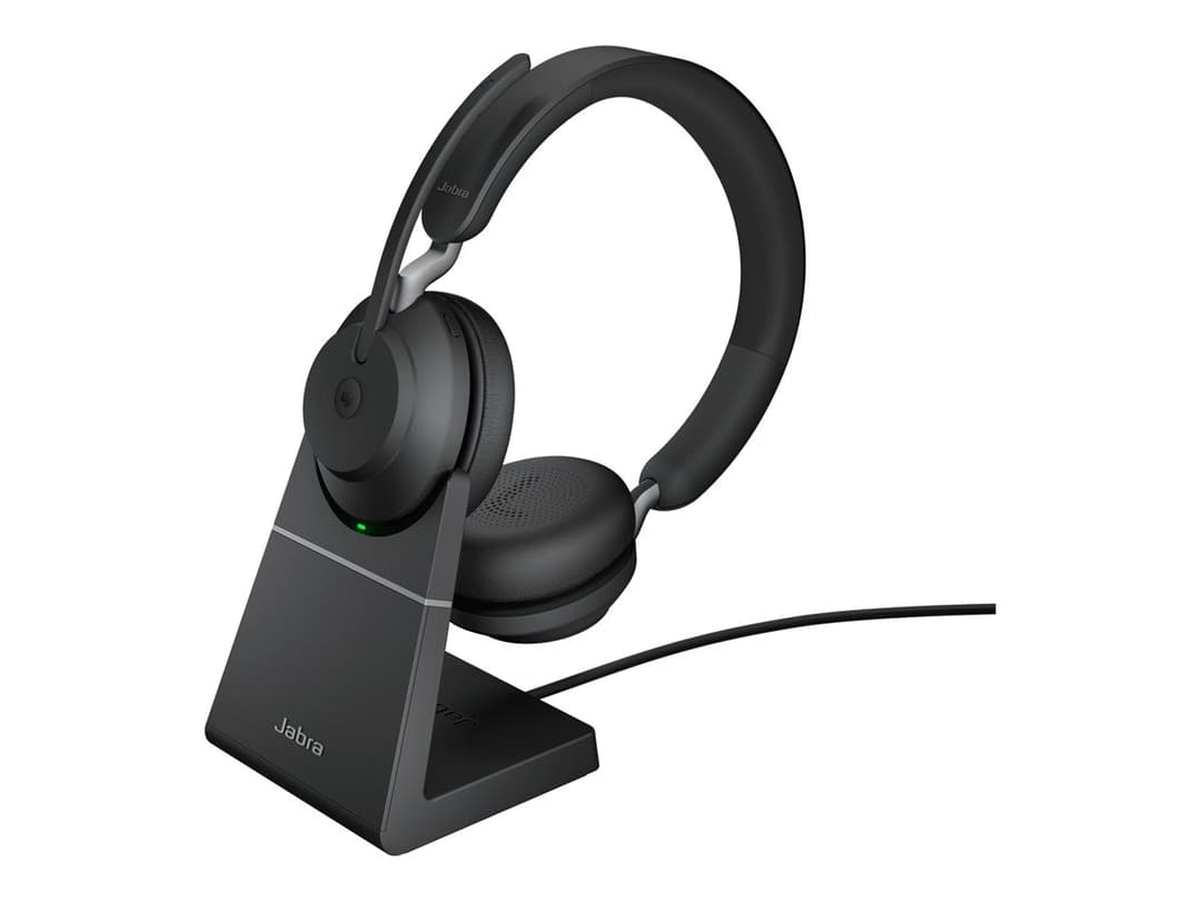 Jabra Evolve2 65 Stereo Wireless Headset - Black - MS Teams - USB-A - With Charging Stand - Image 1
