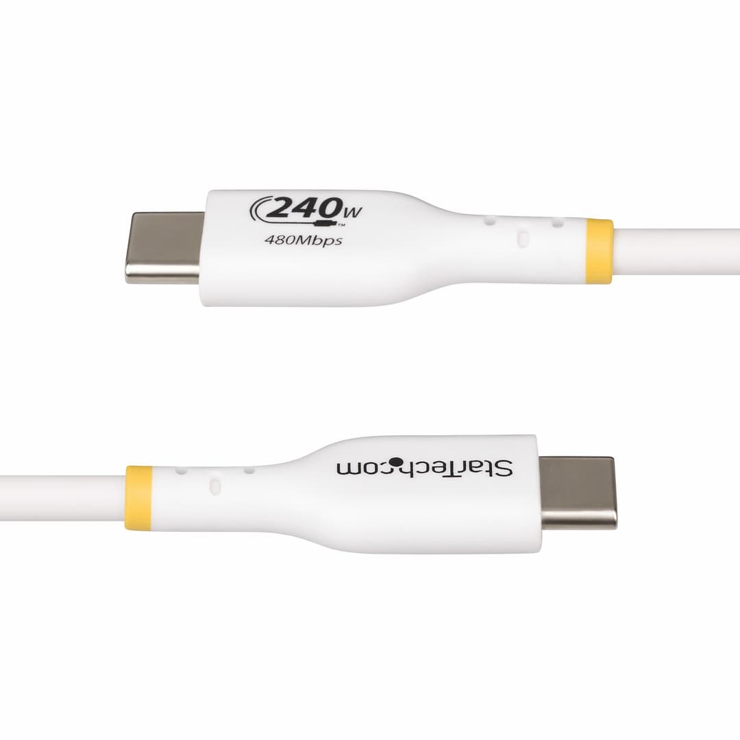 StarTech.com 1m White USB-C Charging Cable, USB-IF Certified USB C Cable, 240W PD EPR, USB 2.0 Type-C Laptop Charger Cord, USB-C Data Transfer Cable, TPE Jacket - Image 4