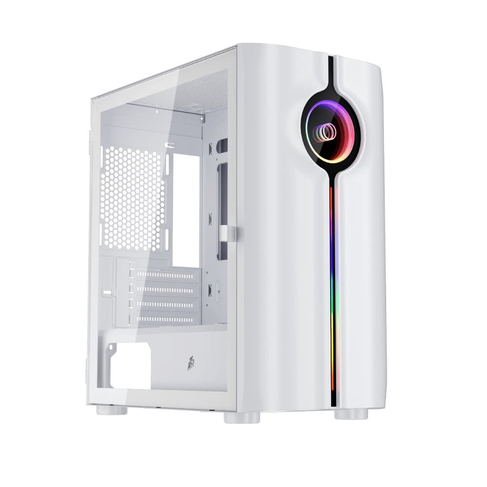 1st Player IS3-BK ARGB Tempered Glass Mid Tower Gaming Case - White - Image 1