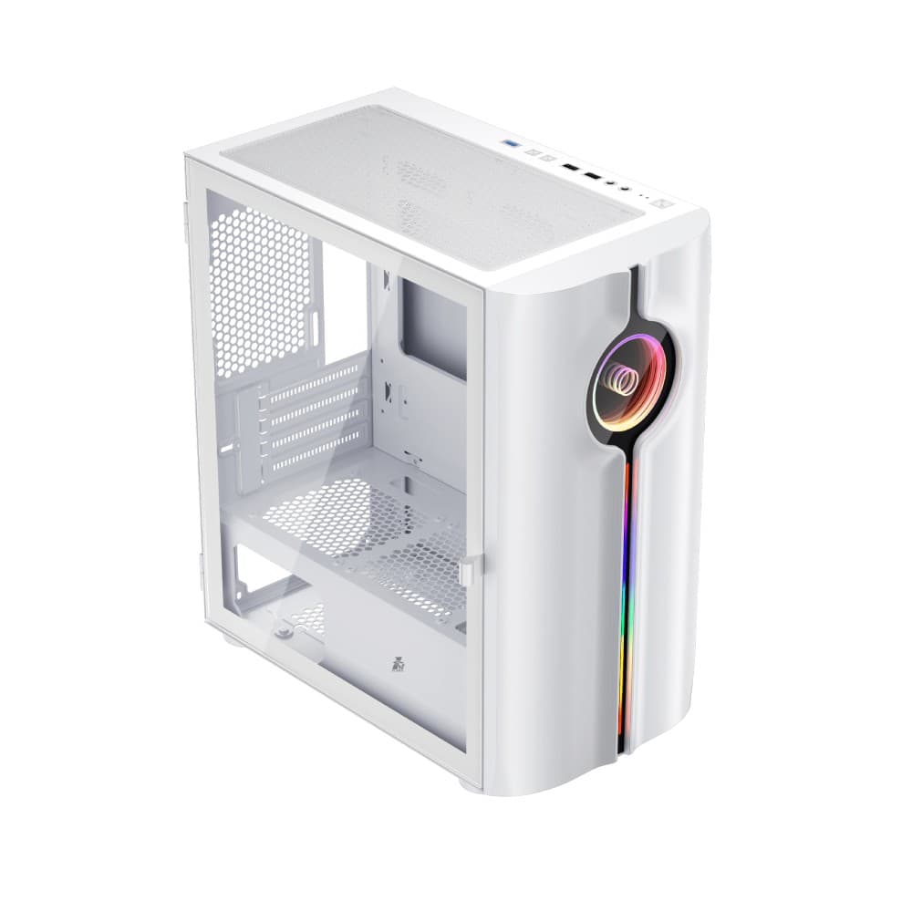 1st Player IS3-BK ARGB Tempered Glass Mid Tower Gaming Case - White - Image 3