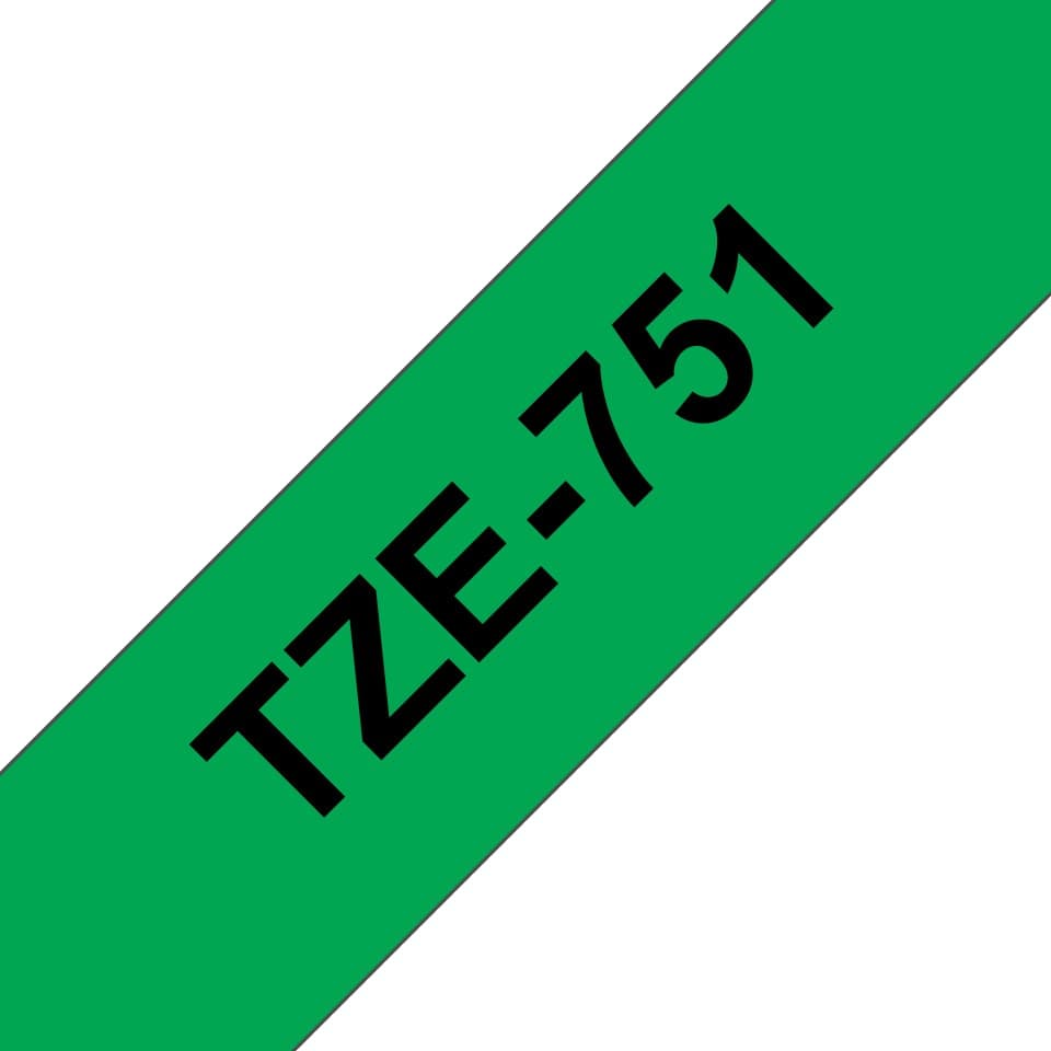 Brother TZe-751 Laminated Label Tape 24mm x 8m - Black on Green