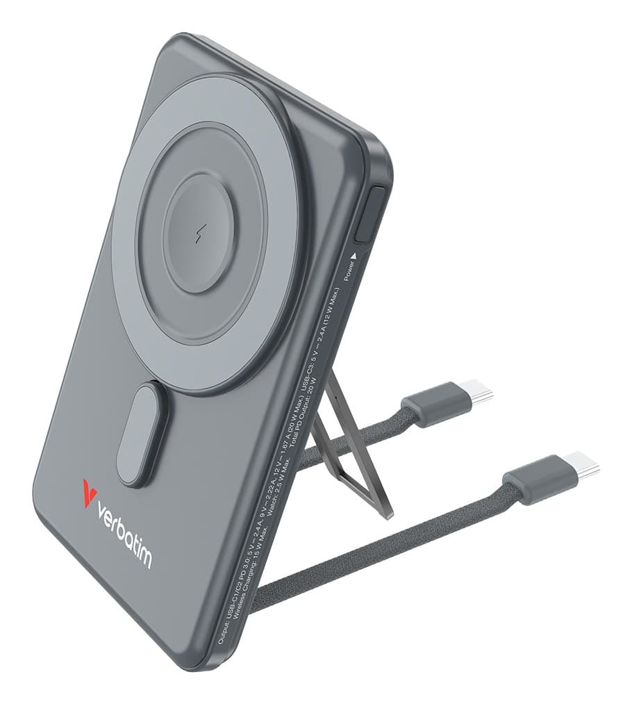Verbatim Charge 'n' Go 2C Magnetic Wireless Power Bank 5000mAh - Grey - Image 1