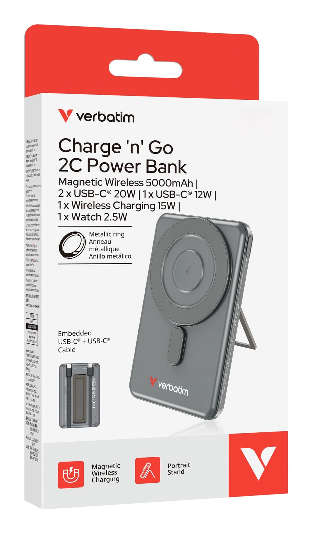 Verbatim Charge 'n' Go 2C Magnetic Wireless Power Bank 5000mAh - Grey - Image 4