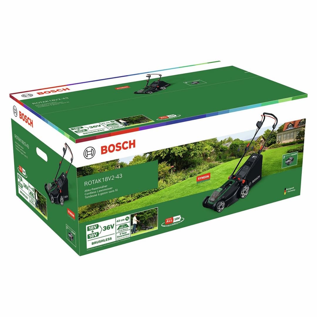 Bosch ROTAK18V2-43 36V Cordless Brushless Lawnmower 2 x 4.0Ah Batteries BOSROTAK18V243KIT - Green - Image 3