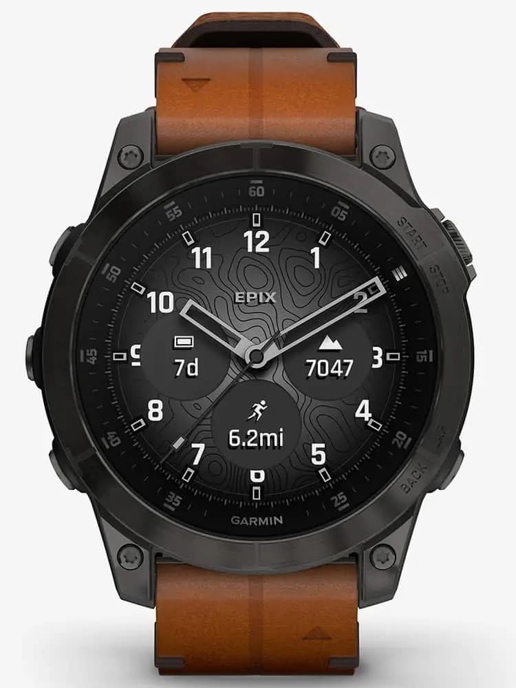 Garmin epix (Gen 2) Sapphire Edition 47mm GPS Smartwatch - Black Titanium with Chestnut Leather Band - Image 1