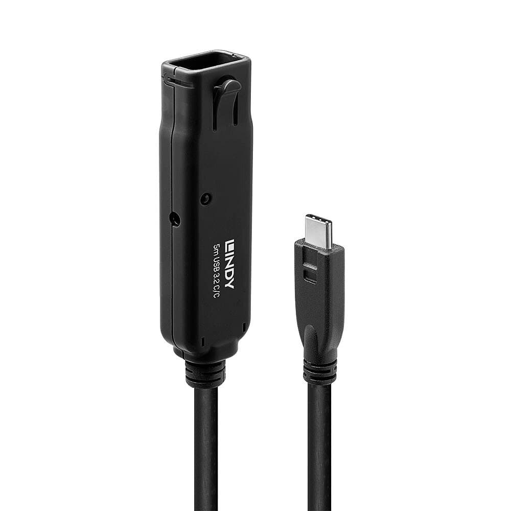 Lindy 43405 5m USB 3.2 Gen 2 USB-C Male to Female Active Extension Cable, 10Gbit/s - Black - Image 1