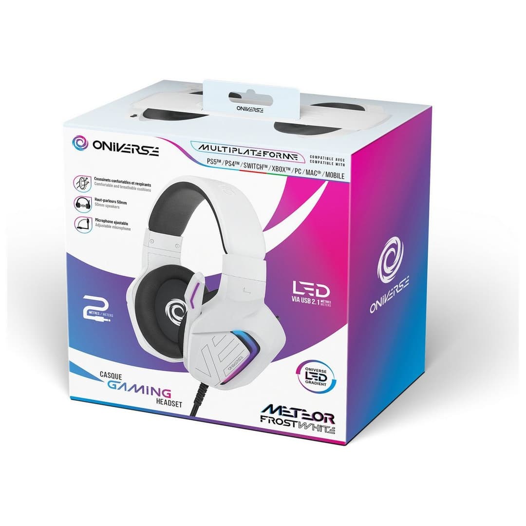 Oniverse Meteor RGB LED Wired Gaming Headset with Mic for PS5, PS4, Xbox, Switch & PC - Frost White - Image 2