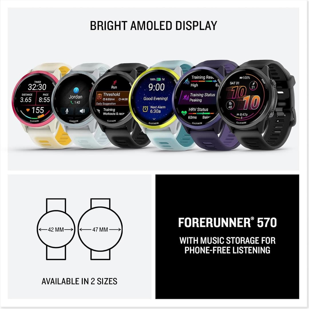 Garmin Forerunner 570 47mm GPS Running Smartwatch AMOLED - Amp Yellow - Image 8