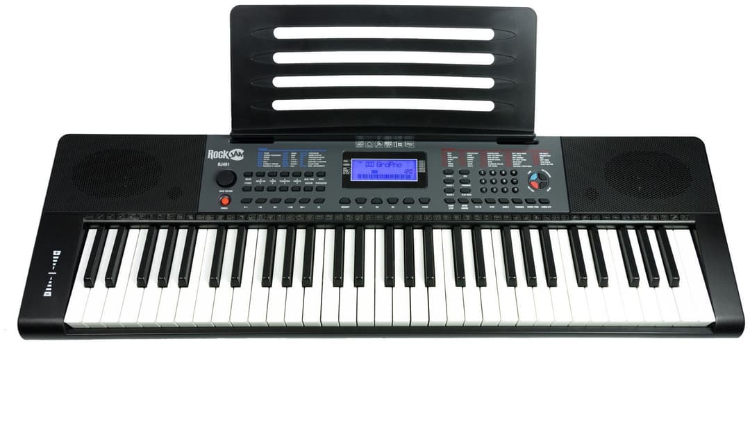 RockJam RJ461 61-Key Digital Keyboard Piano with Pitch Bend, LCD Display, 300 Tones & 300 Rhythms, Sheet Music Stand & Simply Piano Lessons - Image 1