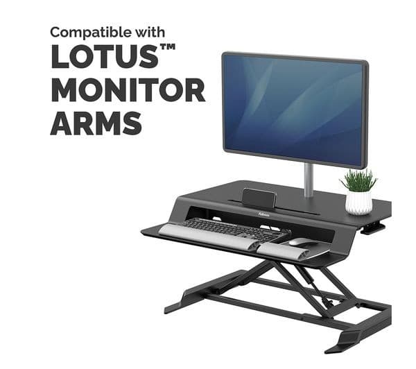 Fellowes Lotus LT Sit-Stand Workstation Standing Desk Converter - Black (8215001) - Image 4