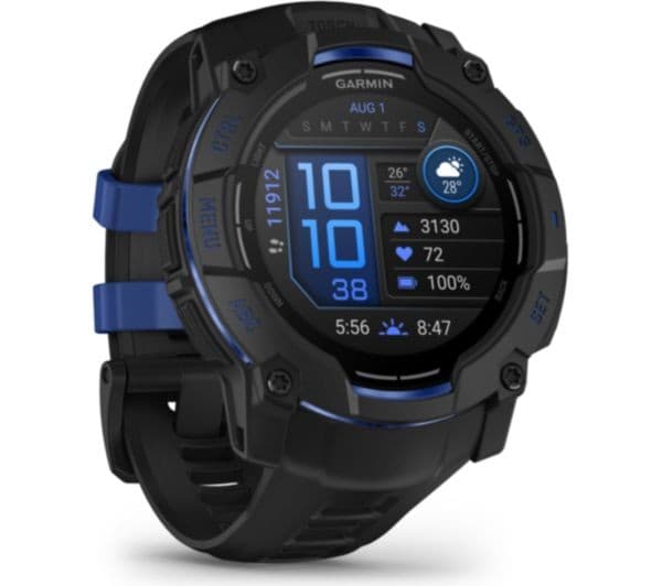 Garmin Instinct 3 AMOLED Smartwatch 50mm Black with Bolt Blue Band - Image 1