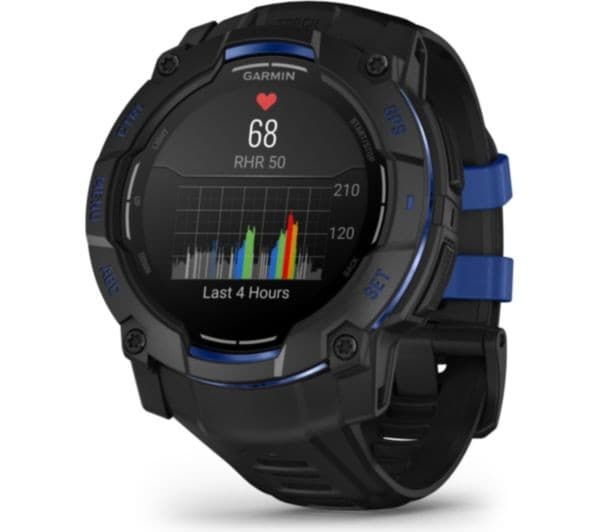 Garmin Instinct 3 AMOLED Smartwatch 50mm Black with Bolt Blue Band - Image 2