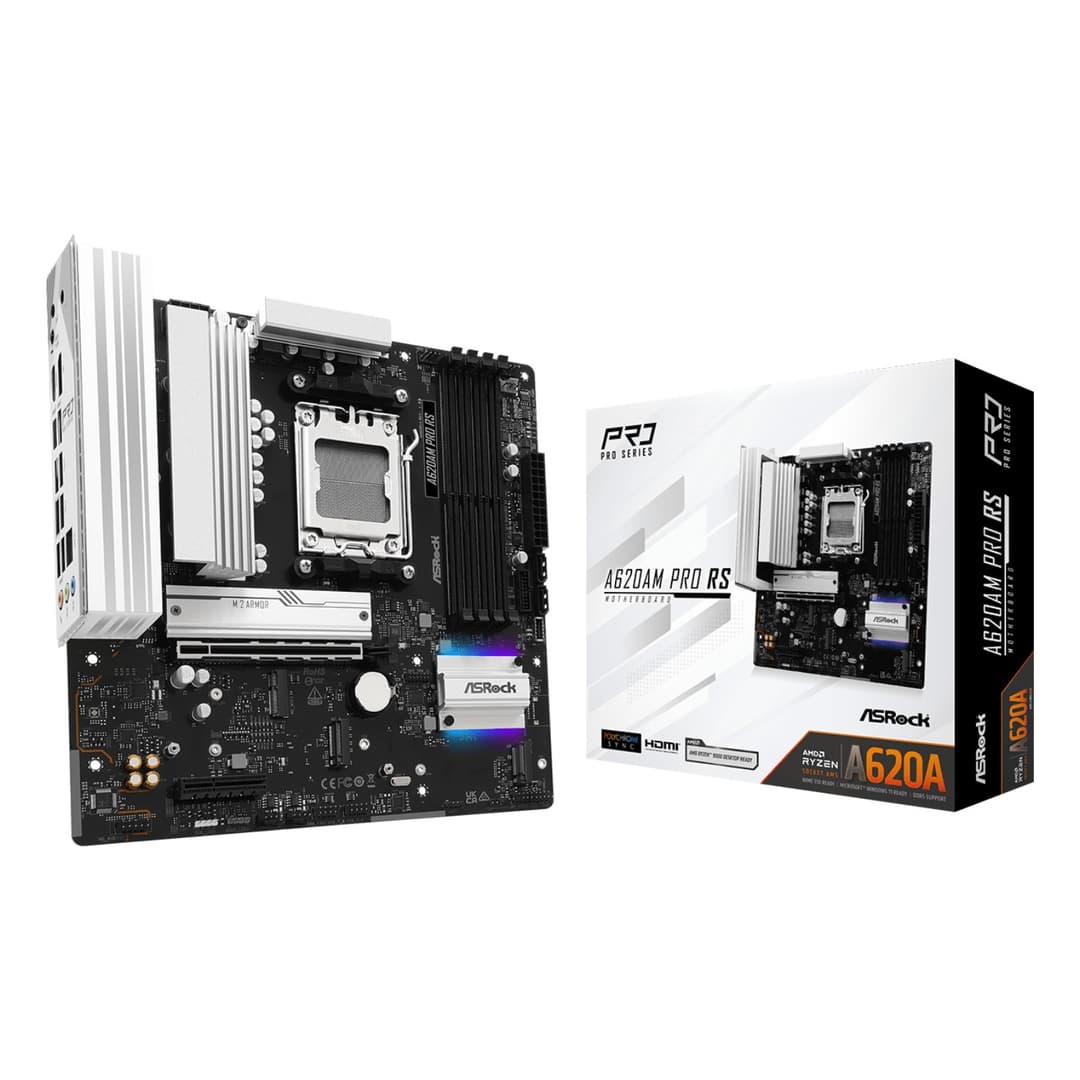 Asrock A620AM PRO RS AMD A620A DDR5 Micro-ATX Socket AM5 Motherboard - Wired - Image 1