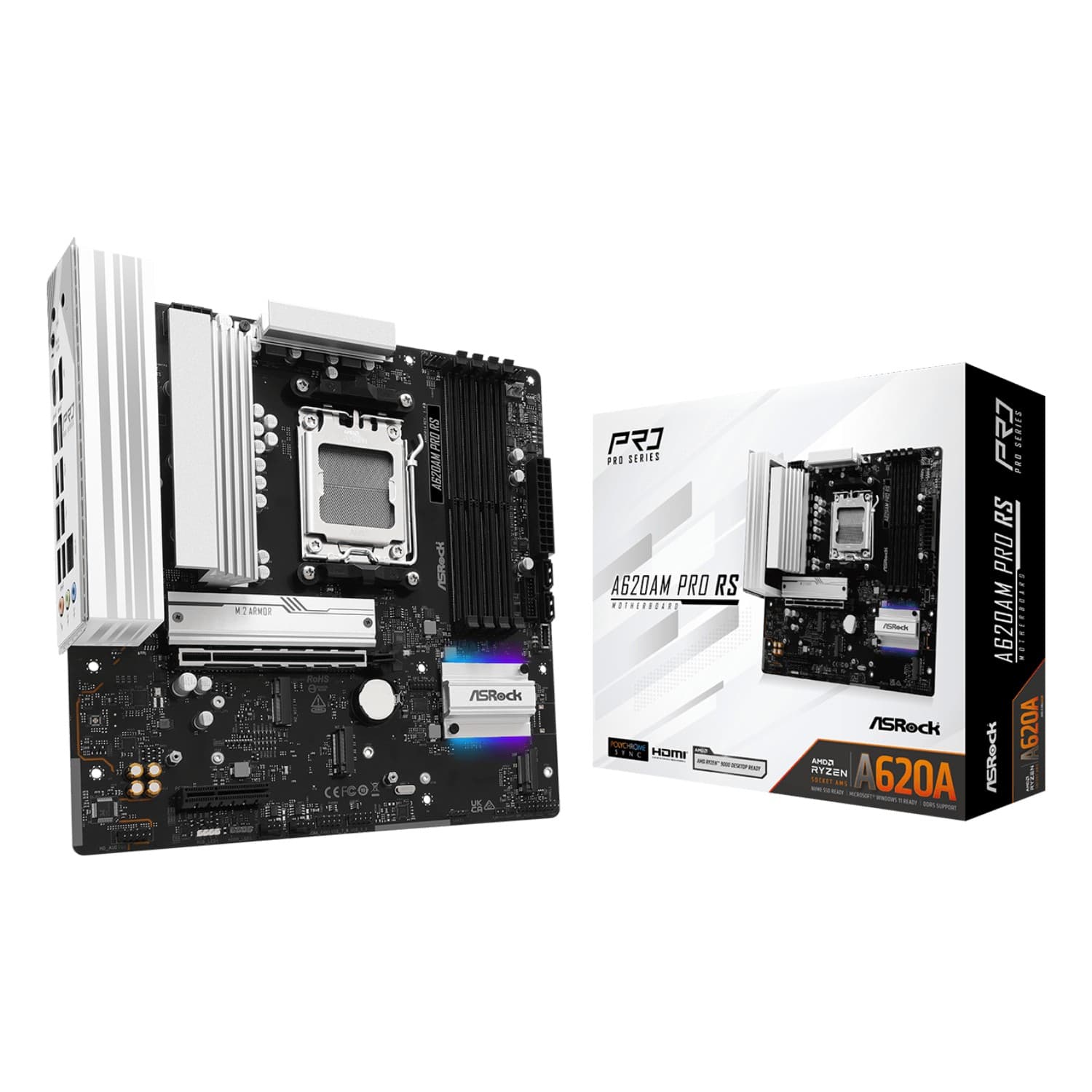 Asrock A620AM PRO RS AMD A620A DDR5 Micro-ATX Socket AM5 Motherboard - Wired