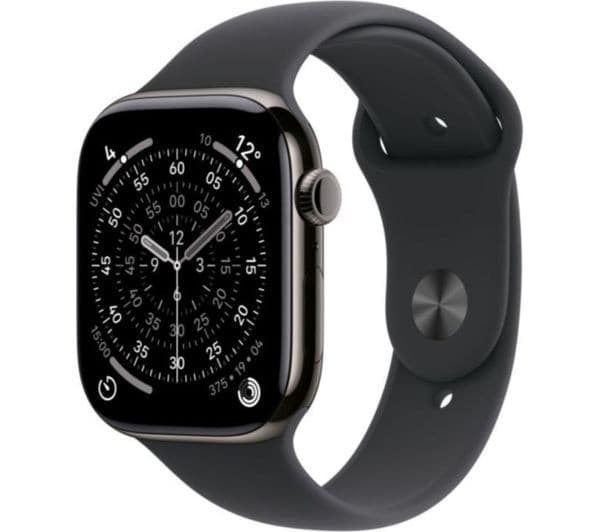 Apple Watch Series 11 GPS + Cellular 46mm Slate Titanium Case with Black Sport Band - M/L